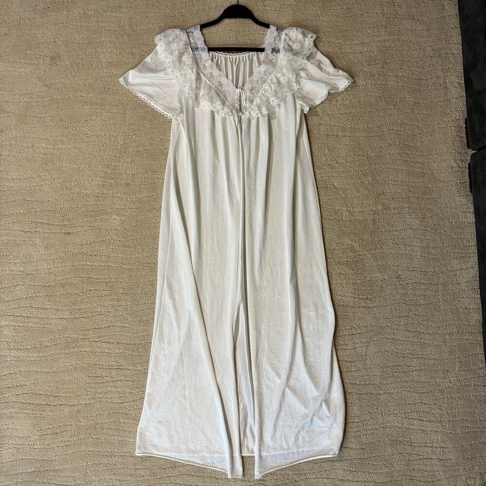 Vintage 90s M Lace Prairie Grandmacore Nightgown Cover Robe Cottagecore Coquette